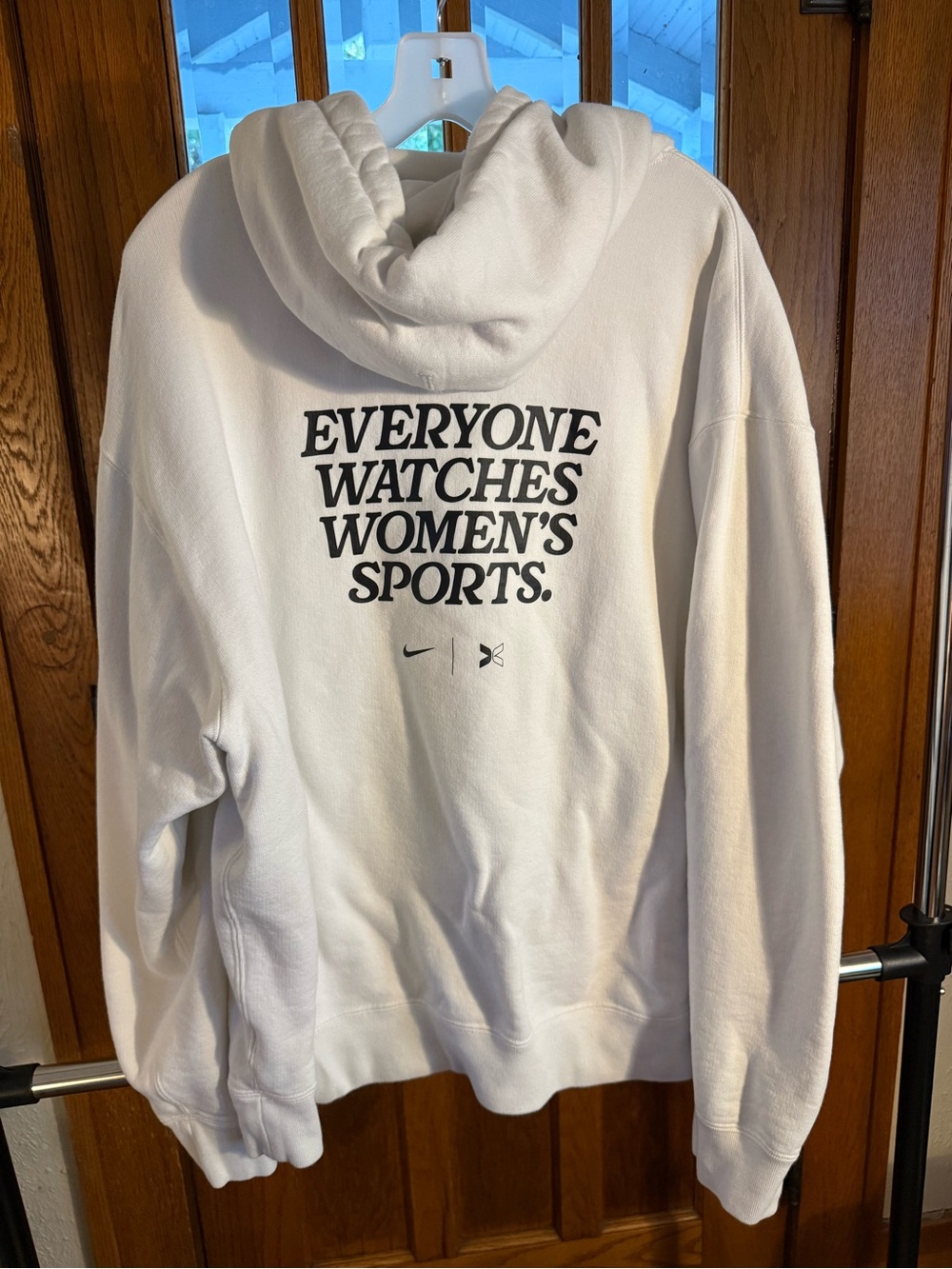Nike White Crewneck Hoodie with Small Embroidered Swoosh